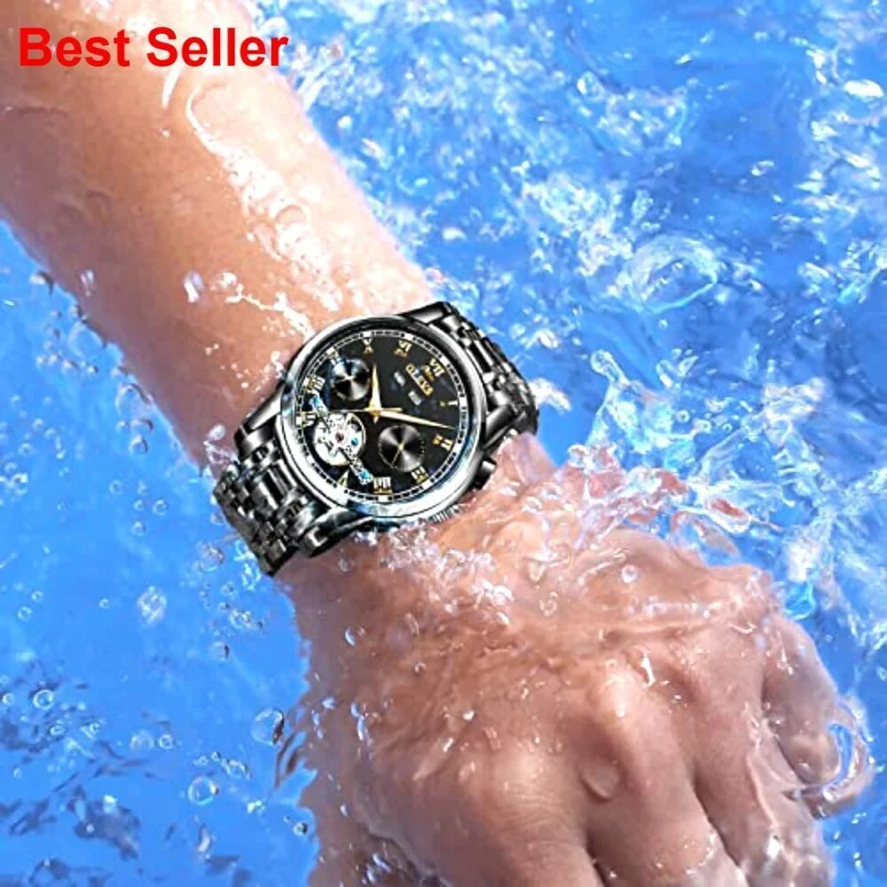 Automatic Mechanical Tourbillon Watch, Stainless Steel, Waterproof, Luminous